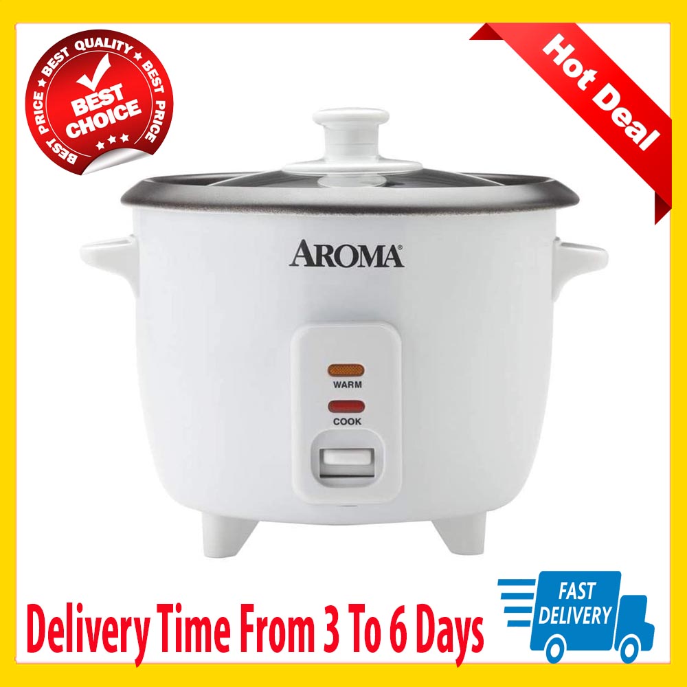 Aroma 6 Cup Non-Stick Pot Style White Rice Cooker, 3 Piece